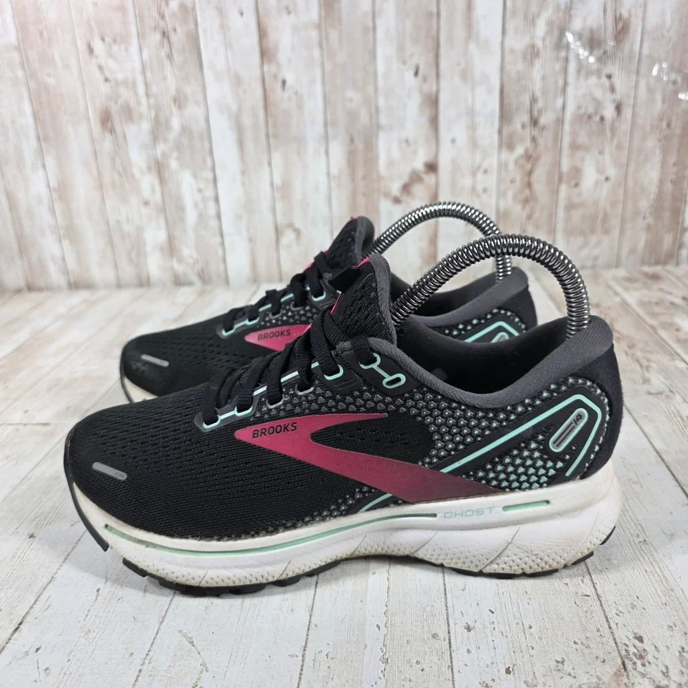 Brooks Ghost 14 Womens 6 Wide Black Pink Teal Running Shoes 1203561D013